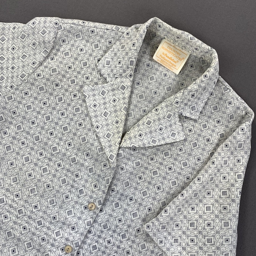 Vintage Pendleton Shirt Womens Large Gray Blue Geometric Print Button Front 90s
